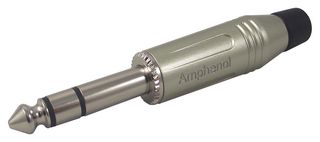 AMPHENOL AUDIO ACPS-GN 手机音频连接器, 3 触点, 插头, 6.35 mm, 电缆安装, 镀镍触芯, 金属主体
