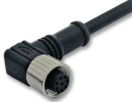 TE CONNECTIVITY 1838258-3 传感器电缆, 超模压, IP67, 90° M12插座, 自由线端, 5路, 5 m, 16.4 ft