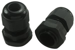 MULTICOMP PRO M16DB Cable Gland, Metric with Locknut, IP65, M16, 4 mm, 8 mm, Nylon (Polyamide), Black, IP65