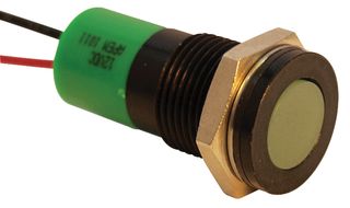 APEM Q14F3BXXG24E 发光二极管指示器 面板安装, 黑铬挡板, 绿色, 24 VDC, 14 mm, 20 mA, 5 mcd, IP67