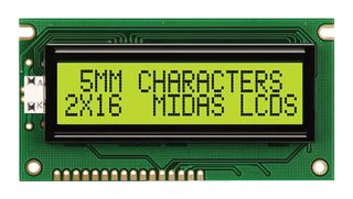 MIDAS DISPLAYS MC21605A6W-SPR-V2 字母数字液晶屏, 16 x 2, 5 V, 英式, 日式, 反射