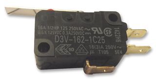 OMRON ELECTRONIC COMPONENTS D3V-162-1C25 Microswitch, Miniature, Hinge Lever, SPDT, Quick Connect, 16 A, 250 V