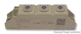SEMIKRON SKKD 100/18 二极管模块, 1.8 kV, 100 A, 1.35 V, 1对串联连接, 模块型, 3 引脚