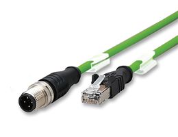 METZ CONNECT 142M4D15010 传感器电缆, 以太网, M12 插头, RJ45 插头, 4路, 1 m, 3.28 ft