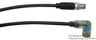 TE CONNECTIVITY 2273124-4 传感器电缆, AMP, M8 插头, 90° M8插座, 3路, 1.5 m, 4.9 ft