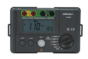 MULTICOMP PRO 72-9400A 绝缘测试仪, 数字兆欧表, 100V, 250V, 500V, 1KV, 0Mohm至5Gohm, 100 mm