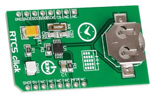 MIKROELEKTRONIKA MIKROE-1990 RTC5 Click电路板, SPI, Plus可编程中断, 备用锂聚合物电池, 3.3V