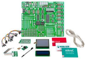 MIKROELEKTRONIKA MIKROE-2018 Development Board, Easy 8051 V6, 24MHZ MCU, USB/RS232, 7-Segment, Menu/4X4 Keypad