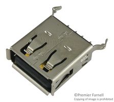 AMPHENOL COMMUNICATIONS SOLUTIONS UE27-AE54-100 连接器, USB, USB A, USB 2.0, 插座, 4 路, 电路板安装, 垂直