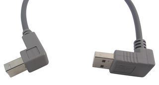 L-COM CA90DA-90DB-03M USB线缆, A型插头至B型插头, 300 mm, 11.8 ", USB 2.0, 灰色