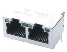 TRP CONNECTOR/BEL 5-6610126-2 模块连接器, RJ45 插座, 1 x 2, (排路), 8P8C, Cat5e, 通孔安装