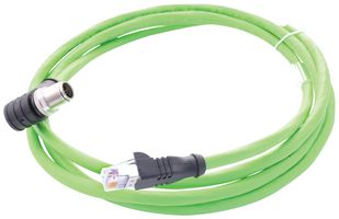 METZ CONNECT 142M1D19010 传感器电缆, 代码D, Cat5e, M12 插头, 90° M12插头, 4路, 1 m, 3.28 ft