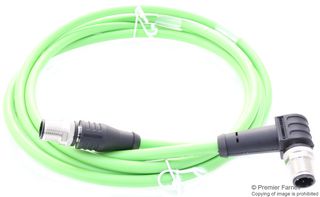 METZ CONNECT 142M1D19050 Sensor Cable, D-Code, Cat5e, M12 Plug, 90° M12 Plug, 4 Positions, 5 m, 16.4 ft