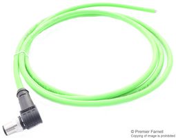 METZ CONNECT 142M1D90020 Sensor Cable, D-Code, Cat5e, 90° M12 Plug, Free End, 4 Positions, 2 m, 6.6 ft