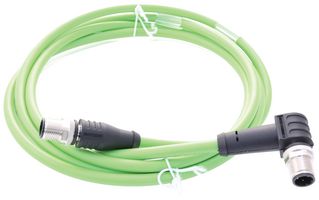 METZ CONNECT 142M2X19050 传感器电缆, 代码X, Cat6a, M12 插头, 90° M12插头, 8路, 5 m, 16.4 ft