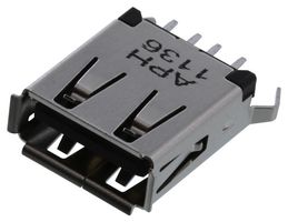 AMPHENOL COMMUNICATIONS SOLUTIONS GSB11121KEU USB Connector, USB Type A, USB 2.0, Receptacle, 4 Ways, Through Hole Mount, Vertical