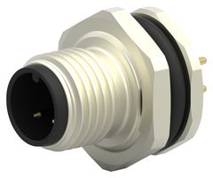 TE CONNECTIVITY T4140012031-000 Sensor Connector, M12, Male, 3 Positions, PCB Pin, Straight Panel Mount