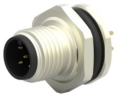 TE CONNECTIVITY T4140012051-000 Sensor Connector, M12, Male, 5 Positions, PCB Pin, Straight Panel Mount