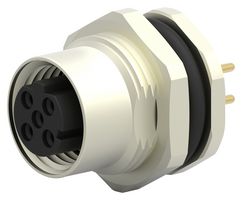 TE CONNECTIVITY T4141512041-000 传感器连接器, M12, 母, 4路, PCB插座, 直形面板安装