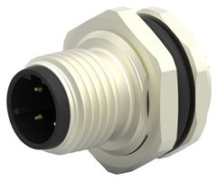 TE CONNECTIVITY T4130512041-000 Sensor Connector, M12, Male, 4 Positions, Solder Pin, Straight Panel Mount