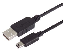 L-COM CSMUAZMB5-03M USB线缆, A型插头至Mini B型插头, 300 mm, 1 ft, USB 1.1, 2.0, 黑色