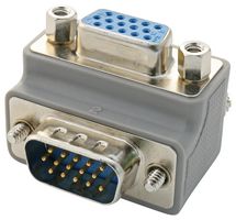 L-COM DG90H15MF1 连接器适配器, D-sub, 直角, 薄型, 高密度 D Sub, 插头, 15 路, 高密度 D Sub, 插座, 15 路