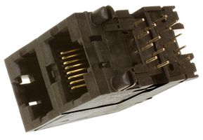 AMPHENOL COMMUNICATIONS SOLUTIONS RJSAE-5080-02 Modular Connector, Modular Jack, 2 x 1 (Stacked), 8P8C, Cat5, Through Hole Mount