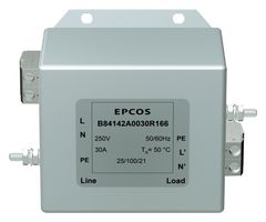 TDK B84142A0030R166 Power Line Filter, General Purpose, 250 VAC, 30 A, Single Phase, 1 Stage, Chassis Mount