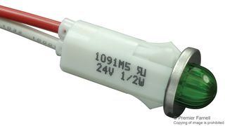 CHICAGO MINIATURE LIGHTING 1091M5-24V 发光二极管指示器 面板安装, 绿色, 24 V, 12.7 mm, 无评级