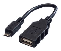 ROLINE 11.02.8311 USB线缆, Micro B型插头至A型插座, 150 mm, 5.9 ", USB 2.0, 黑色