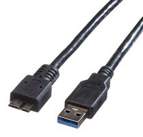 ROLINE 11.02.8875 USB线缆, A型插头至Micro B型插头, 2 m, 6.6 ft, USB 3.0, 黑色