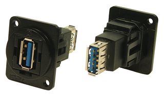 CLIFF ELECTRONIC COMPONENTS CP30205NM3B USB适配器, 黑色金属框架, M3孔, USB A 插座, USB A 插座, USB 3.0, FT Series