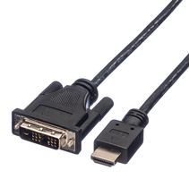 ROLINE 11.04.5516 音频/视频电缆组件, DVI-D(单连接)插头, HDMI A插头, 4.9 ft, 1.5 m, 黑色
