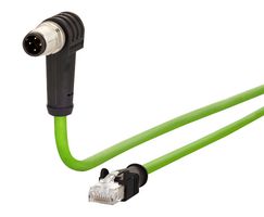 METZ CONNECT 142M4D59050 传感器电缆, 90° M12插头, RJ45 插头, 4路, 5 m, 16.4 ft