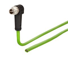 METZ CONNECT 142M2XA0020 Sensor Cable, 90° M12 Plug, Free End, 8 Positions, 2 m, 6.6 ft