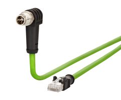 METZ CONNECT 142M2X5A050 传感器电缆, 90° M12插头, RJ45 插头, 8路, 5 m, 16.4 ft