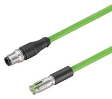 WEIDMULLER HDC XX5E01 FMSM12D-0100 传感器电缆, Cat5e, M12 插头, M12 插座, 4路, 1 m, 3.28 ft, RockStar ModuPlug Series