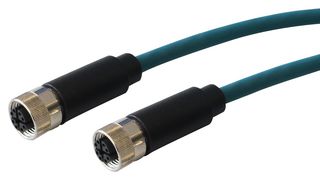 BULGIN LIMITED PXPTPU12FBF08XFB100PU Sensor Cable, Cat6a, M12 Receptacle, M12 Receptacle, 8 Positions, 10 m, 33 ft