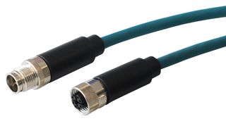 BULGIN LIMITED PXPTPU12FIM08XFB010PU Sensor Cable, Cat6a, M12 Plug, M12 Receptacle, 8 Positions, 1 m, 3.28 ft