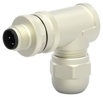 TE CONNECTIVITY T4113412041-000 Sensor Connector, PG9/6-8mm, M12, Male, 4 Positions, Screw Pin, Right Angle Cable Mount