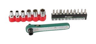 PROSKIT INDUSTRIES 1PK-202B Socket Set, Offset Ratchet, Inch, Torx, Slotted, Phillips, Pozidriv, 17 Piece