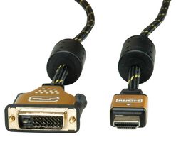 ROLINE 11.04.5893 音频/视频电缆组件, DVI-D(双连接)插头, HDMI A插头, 16.4 ft, 5 m, 黑色