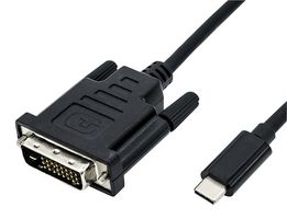 ROLINE 11.04.5830 Inter系列适配器电缆组件, USB 3.1 C型插头至DVI-D (Dual Link)插头, 3.28 ft, 1 m, 黑色