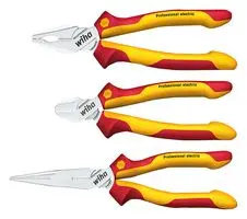WIHA 26852 Plier Set, VDE, Diagonal Cutter, Combination, Needle Nose, 3 Piece