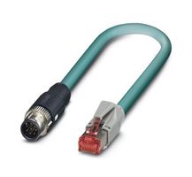 PHOENIX CONTACT 1407417 Sensor Cable, 8P, Cat5, M12 Plug, RJ45 Plug, 8 Positions, 10 m, 33 ft