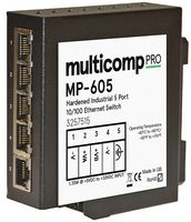 MULTICOMP PRO MP-605 开关, 5 端口, 工业用, 非管理高速以太网, DIN轨安装, RJ45 x 5, 10Mbps, 100Mbps