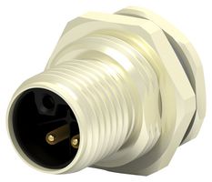 TE CONNECTIVITY T4140L12031-000 传感器连接器, M12, 公, 2P + PE路, PCB插头, 直形面板安装