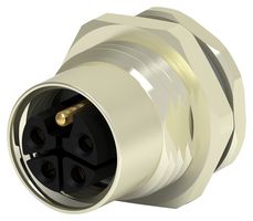 TE CONNECTIVITY T4141L12051-000 Sensor Connector, M12, Female, 4P + PE Positions, PCB Socket, Straight Panel Mount