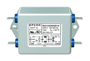 TDK B84112G0000B110 电源线滤波器, 通用, 250 VAC, 10 A, 单相, 1阶, 底板安装