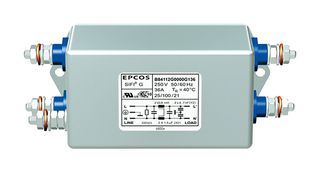 TDK B84112G0000G120 电源线滤波器, 通用, 250 VAC, 20 A, 单相, 1阶, 底板安装